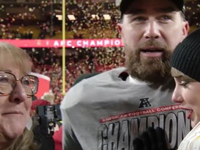 WATCH: Travis Kelce celebrates on the sphere with Taylor Swift and his mum after Chiefs’ win