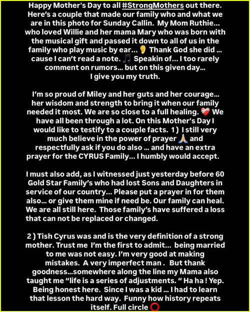 Billy Ray Cyrus Praises Ex Tish Cyrus After Reuniting With Miley Cyrus: ‘We Are So Near a Full Therapeutic’ | Billy Ray Cyrus, Miley Cyrus, Tish Cyrus | Simply Jared: Celeb Information and Gossip