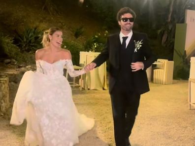 The Hills star Brody Jenner marries partner Tia Blanco as the pair enter their reception to the show’s theme song