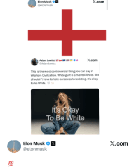 Elon Musk Posts St. George’s Cross Then Supports “It’s Okay to Be White” on X