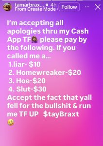 Tamar Braxton Calls for Money App Apologies After Mendeecees Rumors